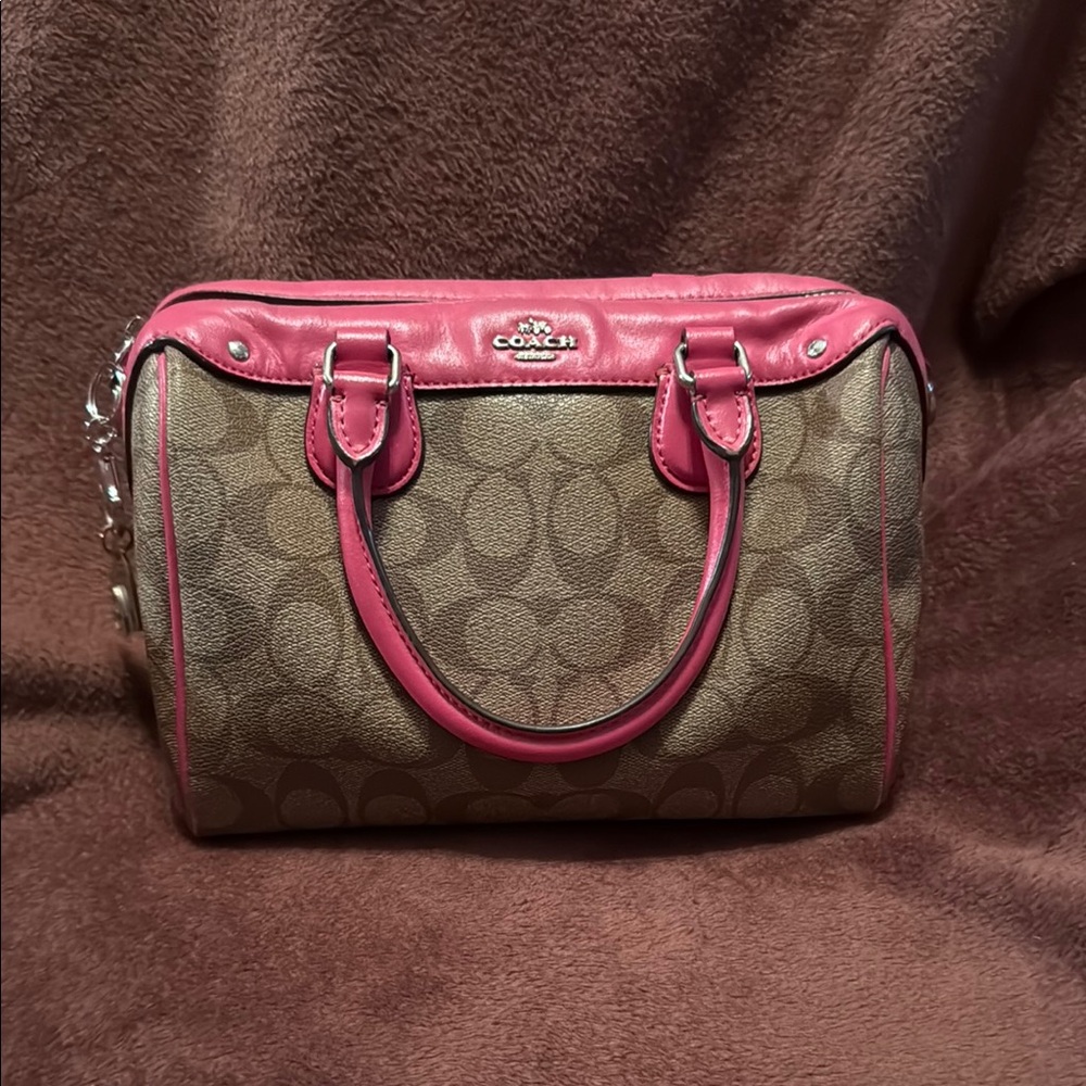 Vintage Coach Brown and Pink Rowan Satchel with Monogram Pattern